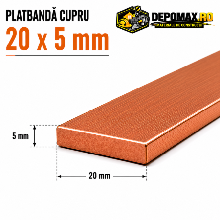 Platbanda cupru 20 x 5 mm – lungime 4 metri – EN Cu-ETP